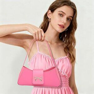 Y2K Hobo Shoulder Bag Women Purse Handbag Crescent Bow Pink Clutch Classy